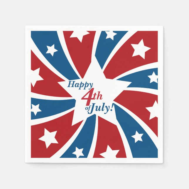 Fourth of July Red White Blue Stars and Stripes Paper Napkins (Front)