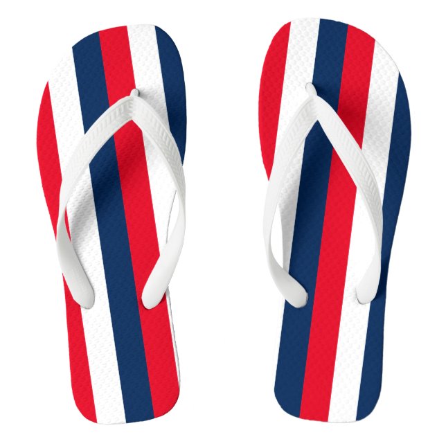 Fourth of July red white blue stripes modern Flip Flops (Footbed)