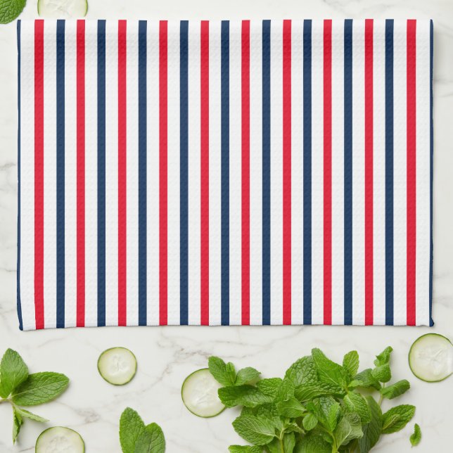 Fourth of July red white blue stripes patriotic Kitchen Towel (Folded)