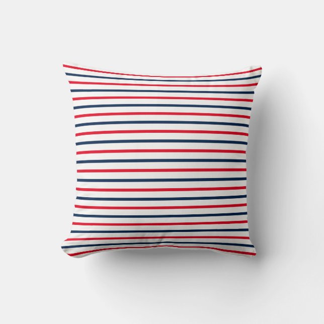 Fourth of July red white blue stripes patriotic Throw Pillow (Front)
