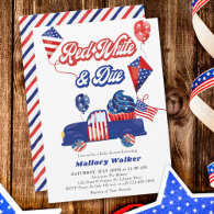 Fourth of July Red White & Due Baby Shower Invitation