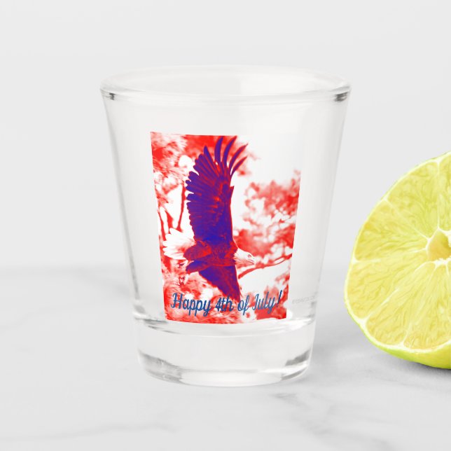 Fourth of July shot glass w Bald Eagle (Front)