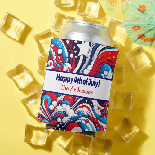 Fourth of July  Stars and Stripes Personalized Can Cooler