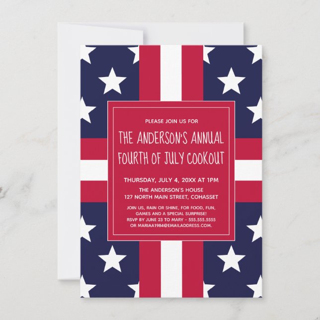 Fourth of July Summer Party, Cookout Invite (Front)