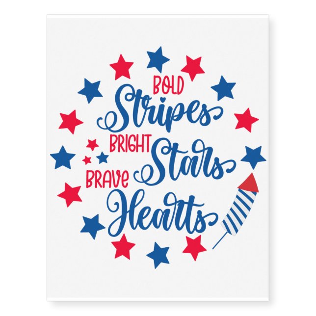 Fourth of July Temporary Tattoos - Brave Hearts (Front)