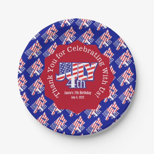 Fourth of July Thank You Sticker Square Paper Coas Plates (Front)
