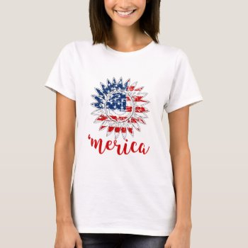 Fourth Of July Usa Flag Sunflower T-shirt by theburlapfrog at Zazzle