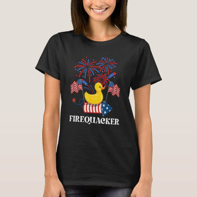Fourth Of July Usa Patriotic Firecracker Rubber Du T-Shirt (Front)