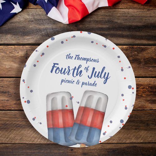 Fourth of July Whimsical Patriotic Red White Blue Paper Plates