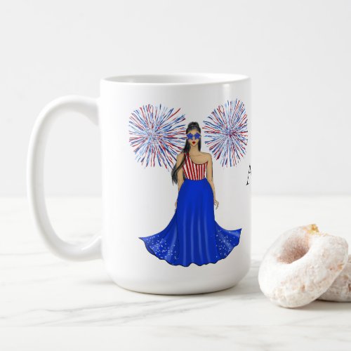 Fourth of July with Fireworks Fashion Illustration Coffee Mug