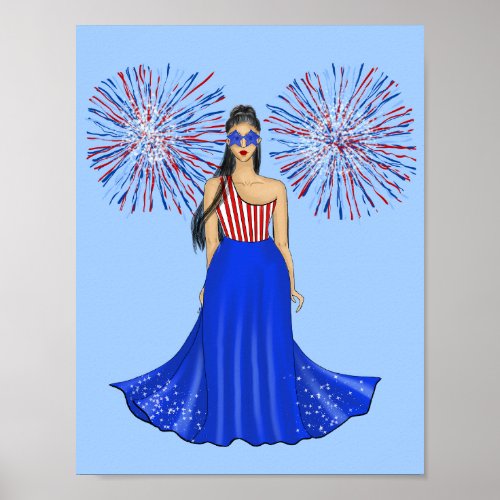Fourth of July with Fireworks Fashion Illustration Poster