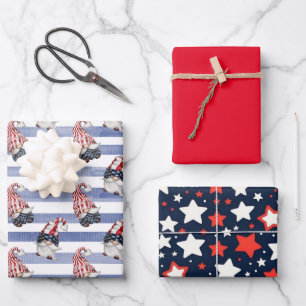 Fourth Of July Wrapping Paper Flat Sheet Set of 3