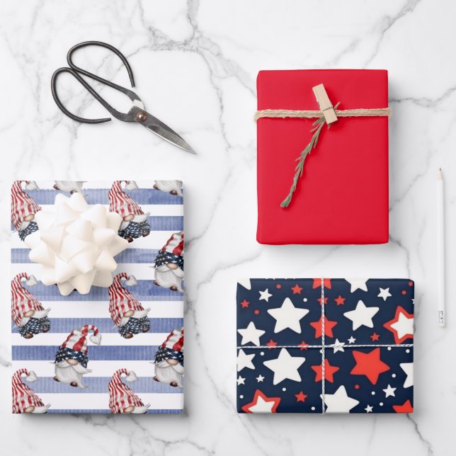 Fourth Of July Wrapping Paper Flat Sheet Set of 3 (Front)