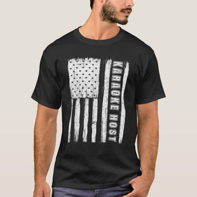 Fourth of Julys for Men American Flag karaoke host T-Shirt (Front)