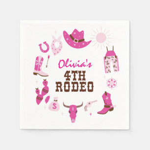 Fourth Rodeo Pink Western Cowboy 4th Birthday Napkins