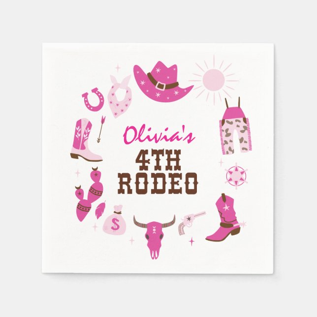 Fourth Rodeo Pink Western Cowboy 4th Birthday Napkins (Front)