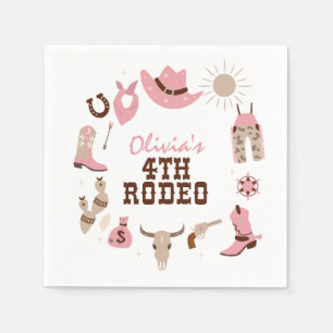 Fourth Rodeo Pink Western Cowboy 4th Birthday Napkins