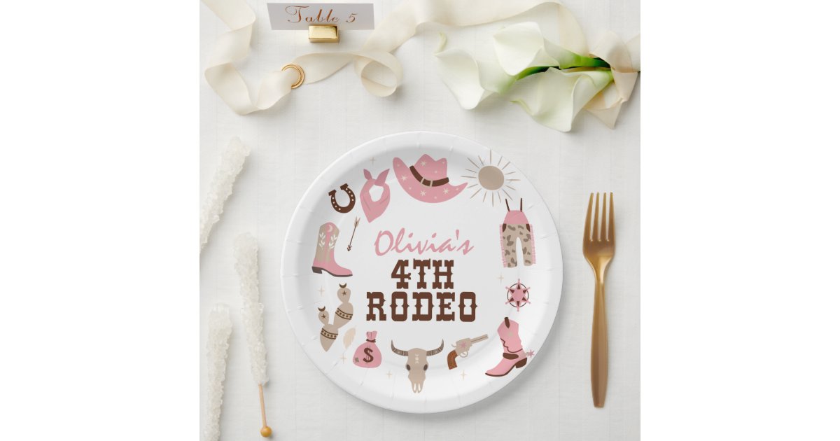 Fourth Rodeo Pink Western Cowboy 4th Birthday Paper Plates | Zazzle