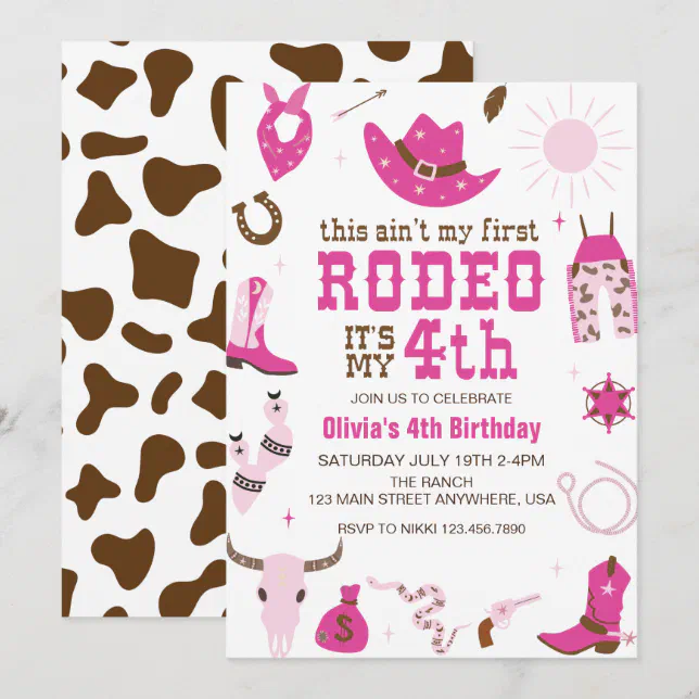 Fourth Rodeo Western Cowgirl 4TH Birthday Invitation | Zazzle