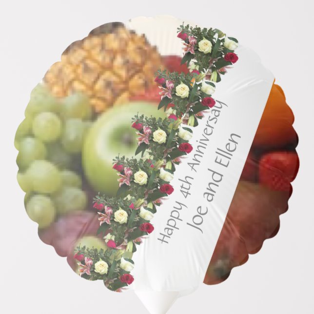 Fourth Wedding Anniversary Fruit and Flowers Balloon (Front)