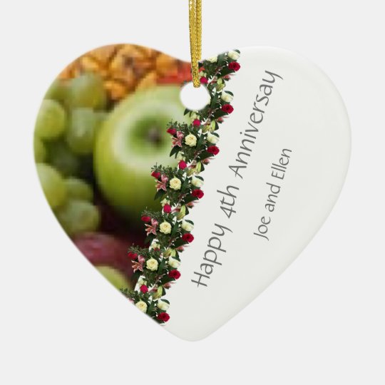 Fourth Wedding Anniversary Fruit and Flowers Ceramic Ornament