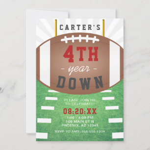 Fourth Year Down Football Theme 4th Birthday Invitation
