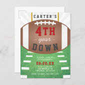 Fourth Year Down Football Theme 4th Birthday Invitation Postcard (Front/Back)