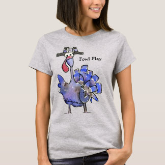 Fowl Play Cartoon Blue Turkey T shirt
