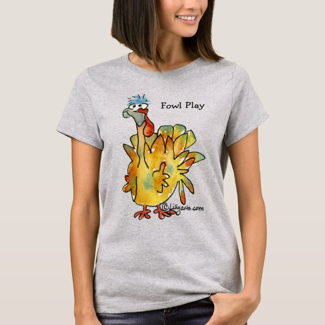 Fowl Play Cartoon Gold Turkey T shirt (Front)