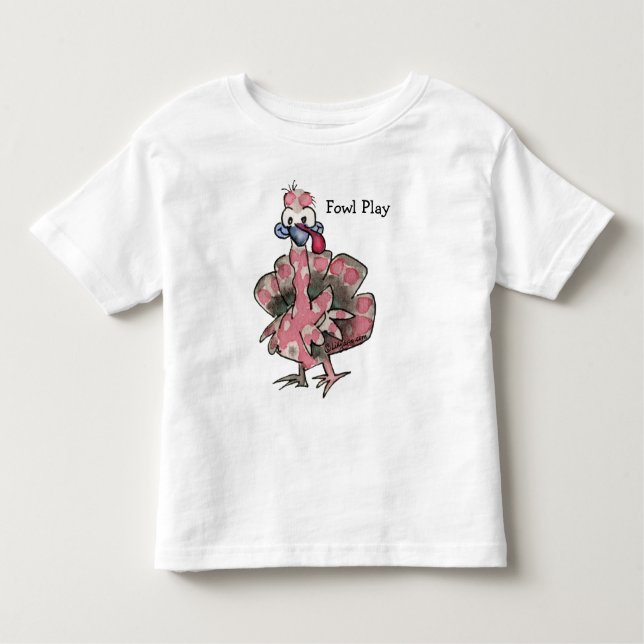 Fowl Play Cartoon Pink Turkey T shirt (Front)