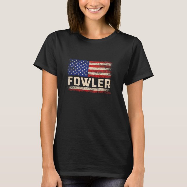FOWLER Last Name Shirt FOWLER Name American Flag (Front)