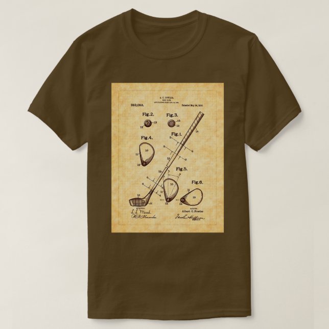 Fowlers 1910 Golf Club Patent Art T-Shirt (Design Front)