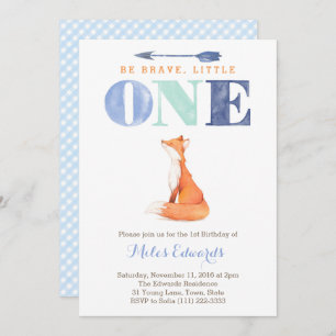 fox 1st Birthday Party Invite Cards for Boy