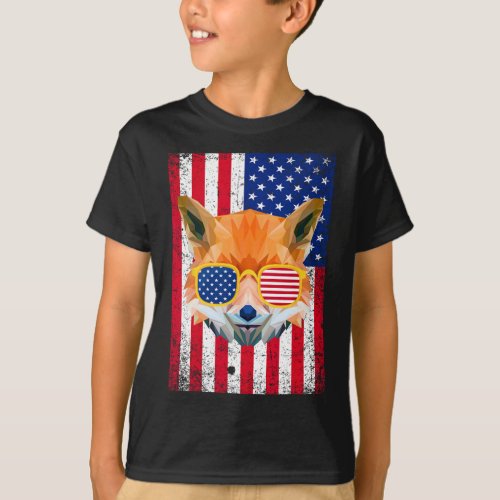 Fox 4th Of July Sungles Usa American Flag  T_Shirt