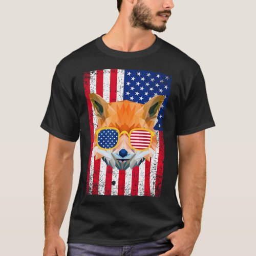 Fox 4th Of July Sungles Usa American Flag  T_Shirt