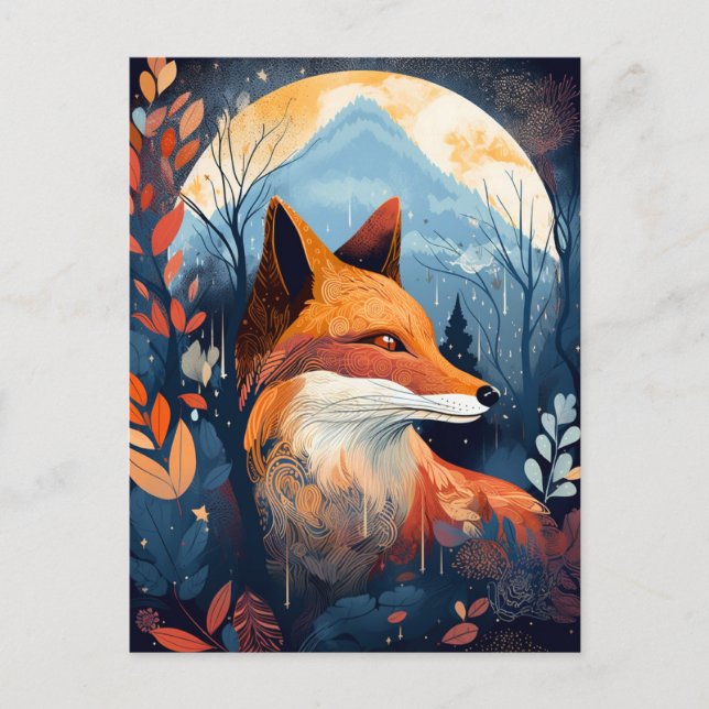 Fox Abstract Surreal Modern Boho Fantasy Art Postcard (Front)