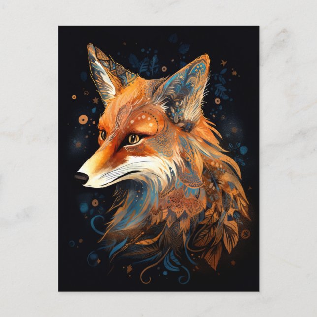 Fox Abstract Surreal Modern Boho Fantasy Art Postcard (Front)