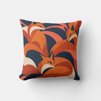 Fox After Hours Bold Orange and Navy Woodland Throw Pillow