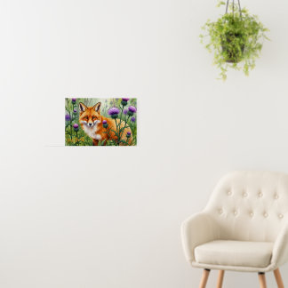 Fox Among Purple Thistle Flowers Watercolor Foam Board