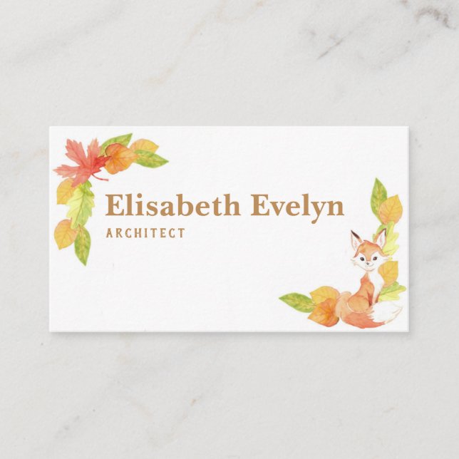 fox and autumn leaves business card (Front)