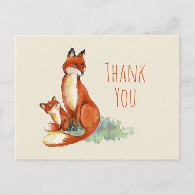 Fox and Baby Watercolor  - Baby Shower Thank You Postcard (Front)