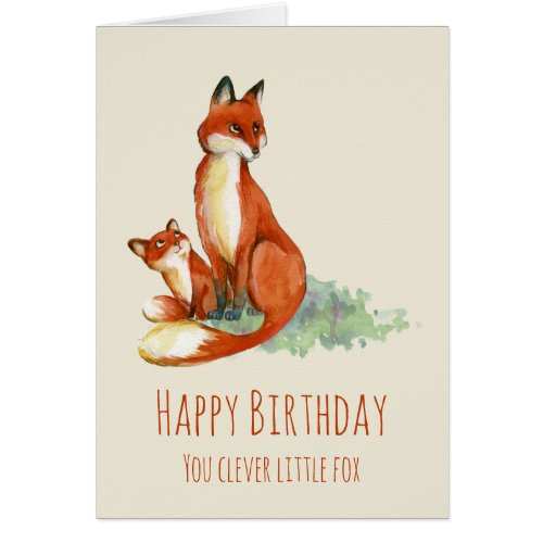 Fox and Baby Watercolor Birthday Clever Fox