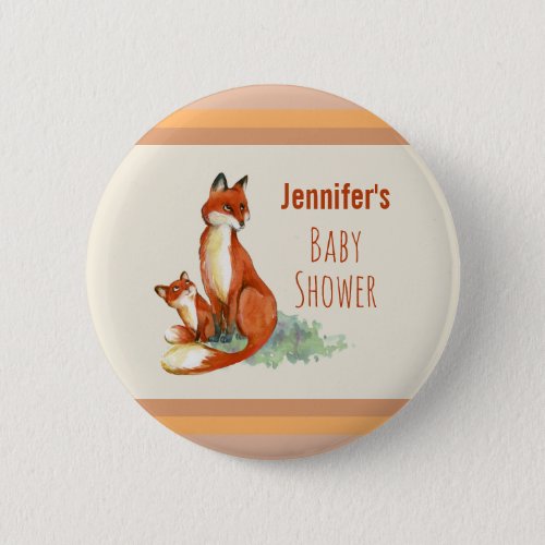 Fox and Baby Watercolor Drawing Baby Shower Button