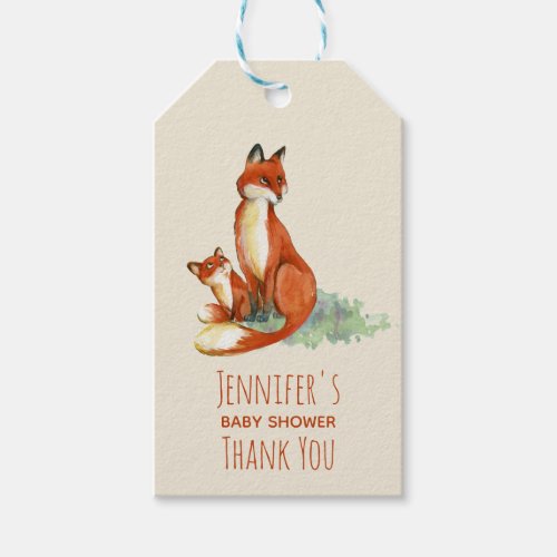 Fox and Baby Watercolor Illustration Baby Shower Gift Tags