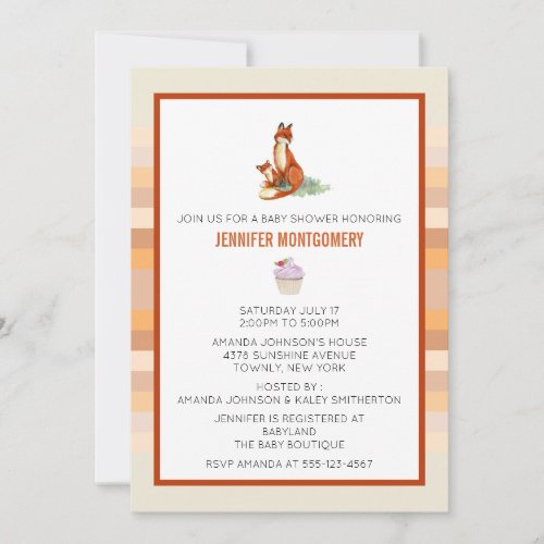 Fox and Baby Watercolor Illustration Baby Shower Invitation