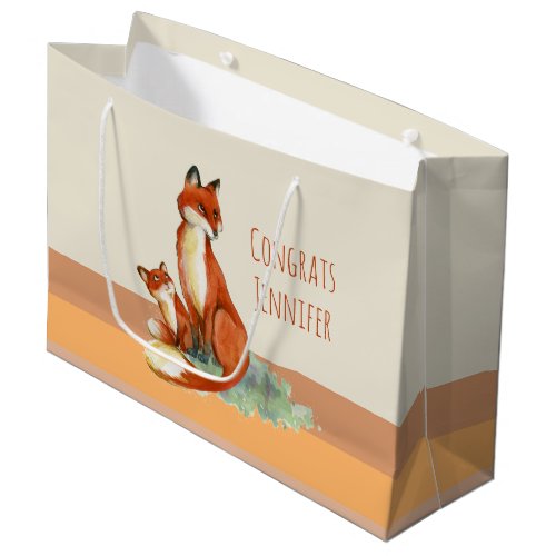 Fox and Baby Watercolor Illustration Congrats Large Gift Bag