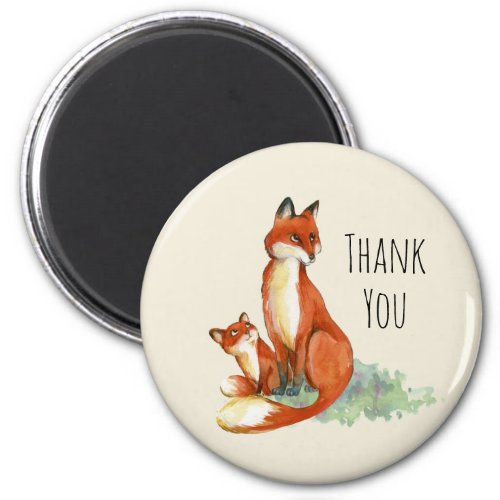 Fox and Baby Watercolor Illustration Thank You Magnet