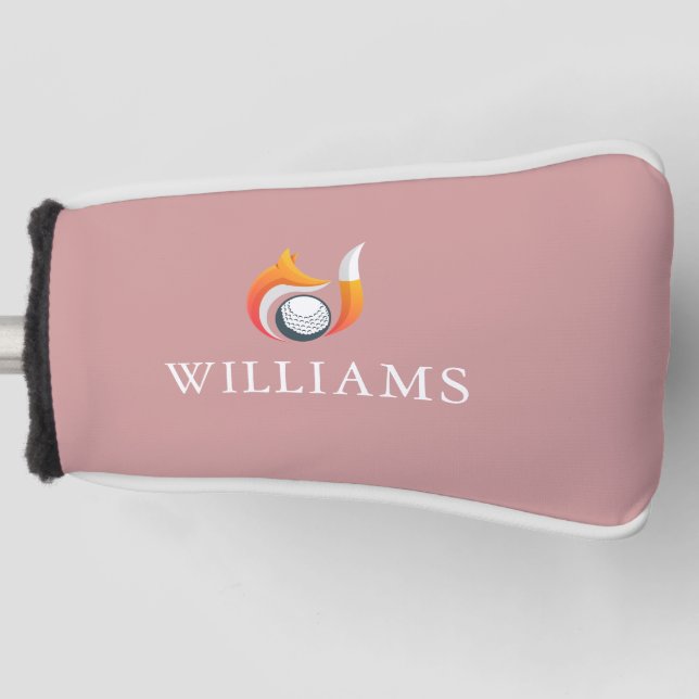 Fox And Ball Golf Custom Name Dusty Rose Pink Golf Head Cover (Front)