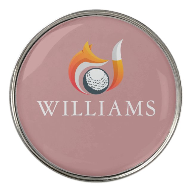 Fox And Ball Personalized Name Dusty Rose Pink Golf Ball Marker (Front)