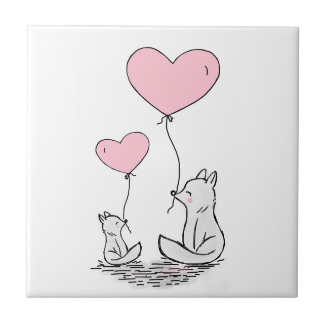 Fox and Balloon Ceramic Tile (Front)